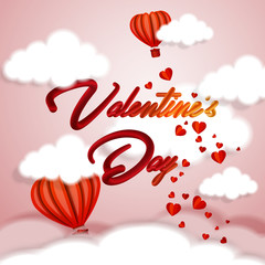 3d Handwritten lettering Happy Valentine day with hearts on background. Place for text. Vector illustration for Happy  Valentines, greeting card, wedding.