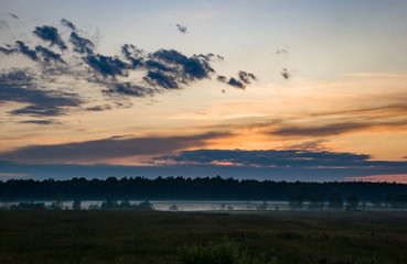 Summer colorful landscape - sunset and river