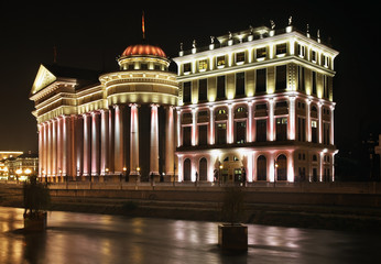 Fototapeta na wymiar Constitutional Court and Macedonian Archaeological Museum in Skopje. Macedonia