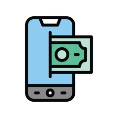 finance,  banking and money related bank note and mobile phone vector with editable stroke