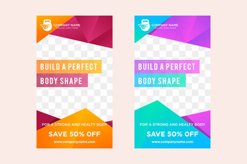 Creative social networks stories design, vertical banner or flyer templates with polygonal design background, triangle style pattern. Cover design templates for flyer, leaflet, brochure, presentation.