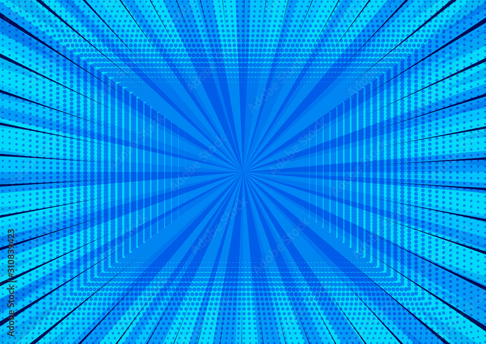 Poster abstract comic blue background for style pop art design. retro burst template backdrop. light rays e