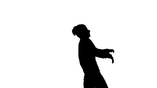 black silhouette on a white background, guy dancing break dance, street dancing, isolated