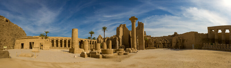 Karnak Temple, Temple Ruins, Embossed hieroglyphics on columns.  Great Hypostyle Hall. - obrazy, fototapety, plakaty