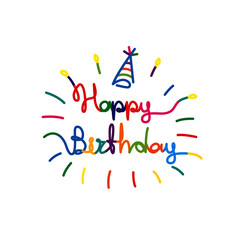 Happy Birthday greeting card with lettering and colorful party elements