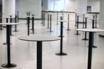 Blur or defocus food court in mall background with bokeh light