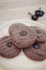 Homemade Cookies Chocolate Serve on Wooden Plate For Kids                                                                  