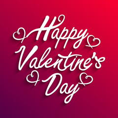 Valentines Day elegant hand text banner. Valentine greeting card template with calligraphy happy valentine`s day and heart on background. Vector illustration