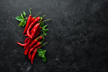 Red hot chili peppers. Top view. Free space for your text.