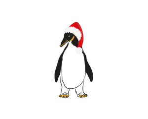 Cartoon Santa penquin hand writing.
