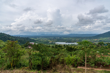 beautiful blue sky high peak mountains mist fog wildlife green forest at Khao Koh, Phu Tub Berk, Phetchabun, Thailand guiding idea long weekend for backpacker camping campfire relaxing hiking