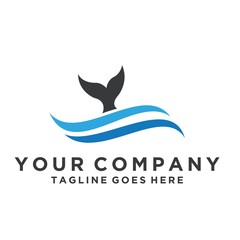 design with abstract symbol of whale tail and sea wave