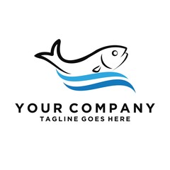 Fish logo design  fish and wave vector graphic flat design. isolated on white background.