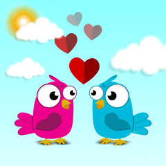 Creative of love valentines day concept. Love birds couple hug under love heart tree background. Vector illustration invitation card Valentine's day paper cut style. Valentines wallpaper. Banner. Post