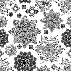 motif black and white mandala botany branch design concept vector seamless pattern 