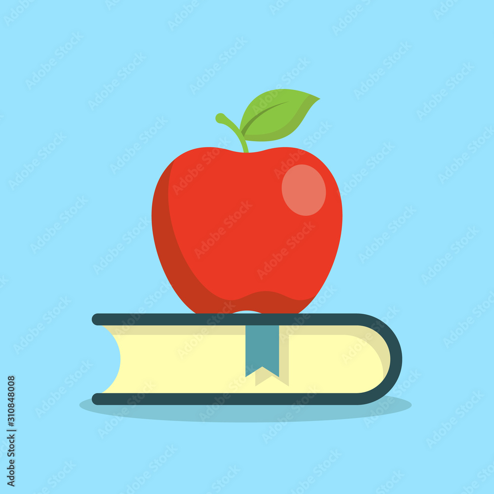 Wall mural books with apple flat. modern icon design illustration. - Wall murals