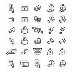 Money icon set simple outline flat symbols illustration