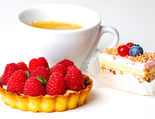 breakfast with cake and fresh berries