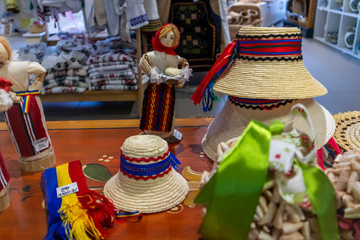 Romanian traditional colorful handmade costumes and dolls