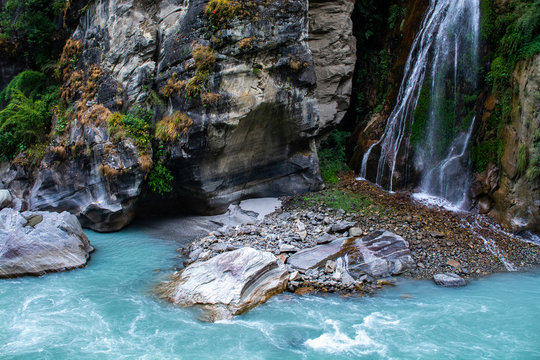 Waterfall on Annapurna Circuit Trekking, Nepal, landscape photo