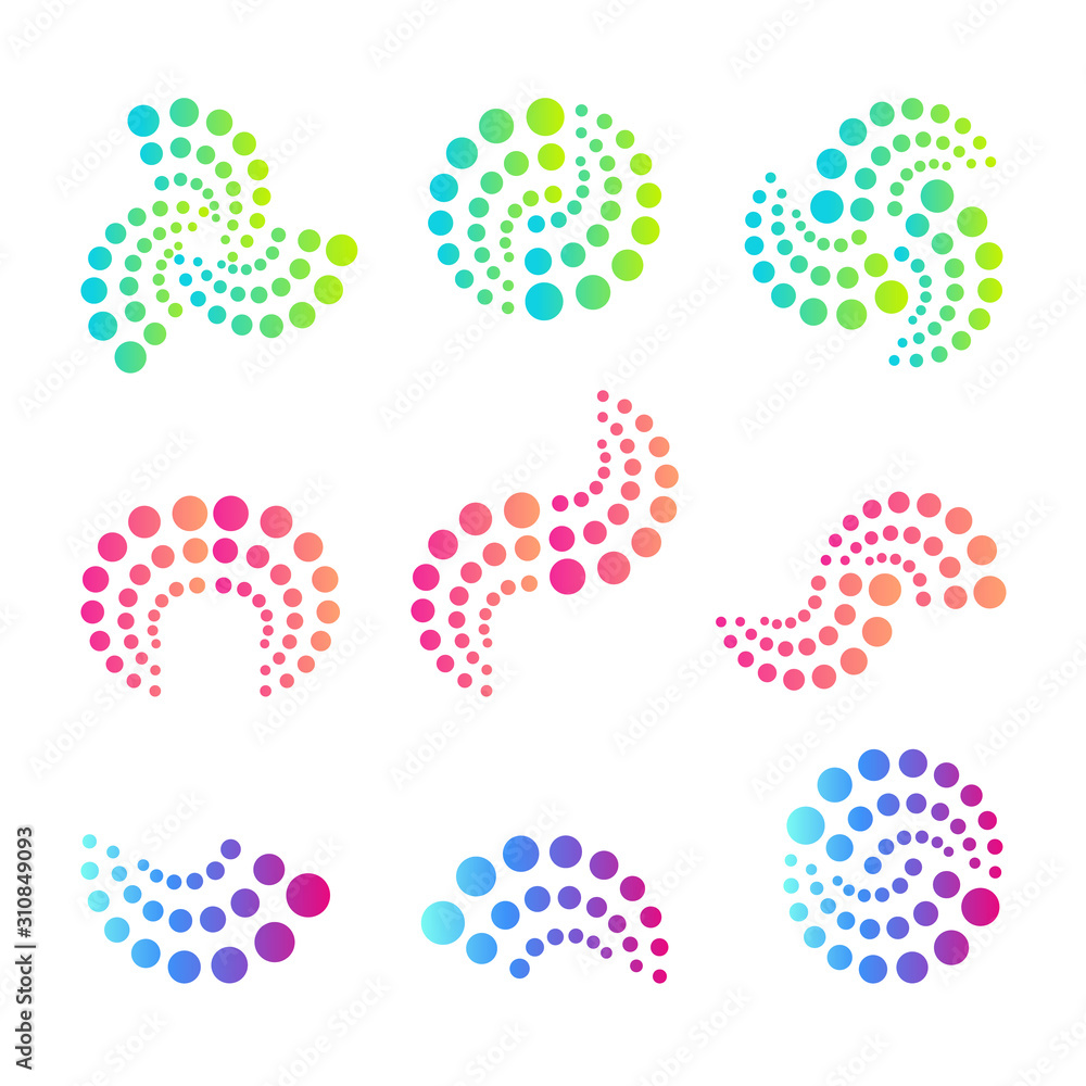 Fototapete vector icons set for web and business. abstract round logo templates. dots logos or circles emblems.