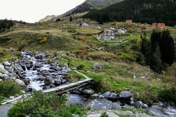 river in mountains. Elevit plateau in camlihemsin, rize, turkey 