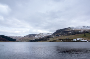 Winter landscapes of Dovestone National Park and Reservoirs, Peak District, England