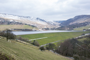 Winter landscapes of Dovestone National Park and Reservoirs, Peak District, England