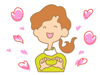 ハートマークを手で作る女性