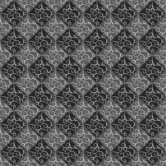 A seamless vector abstract pattern with grey diamod shaped tiles and swirly white texture. Unise surface print design.