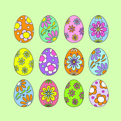 Easter eggs set. Template for your design, festive greeting cards, announcements, posters.  Stock illustration
