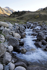 stream in mountains. Elevit plateau in camlihemsin, rize, turkey 