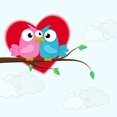 Creative of love valentines day concept. Love birds couple  background. Vector illustration invitation card Valentine's day paper cut style. Valentines wallpaper. Banner. Post