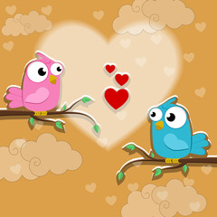 Creative of love valentines day concept. Love birds couple  background. Vector illustration invitation card Valentine's day paper cut style. Valentines wallpaper. Banner. Post