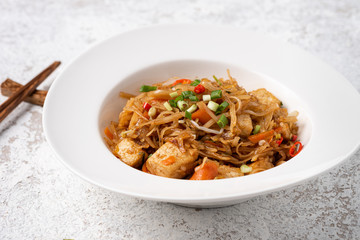 Asia noodle with vegetable food background