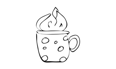 hand-drawn tea or coffee mug with polka dot whipped cream. cute tea, coffee, Valentine Doodle art. use it as a clipart in greeting cards, print on clothes, animation, packaging