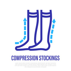 Compression stockings thin line icon. Orthopedic equipment for blood vessel disease. Vector illustration.