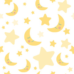 Moon and stars, seamless pattern