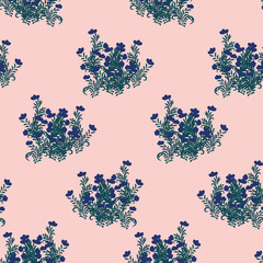 Groups of wild flowers on pink background seamless vector pattern. Vintage surface print design. Great for feminine cards, invitations, fabrics and wrapping paper.