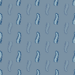 A seamless vector pattern with blue leaves in set layout. Simple botanical surface print desgin. Great for stationery, backgrounds and fabrics.