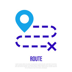 Route, distance or direction thin line icon. Vector illustration.