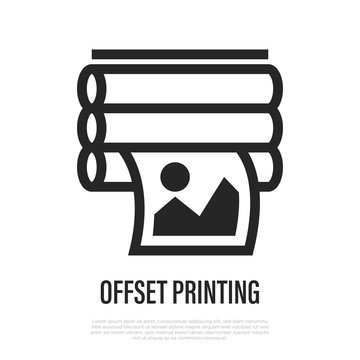 Offset printing thin line icon. Typography equipment. Vector illustration.