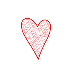 Hand drawn red hatched heart on white background. Vector illustration. Scribble heart. Love concept for Valentine's Day