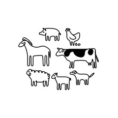 Line art farm animals set