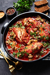 Chicken Cacciatore in a black dutch oven