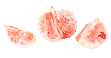 Peeled pomelo is isolated on a white background