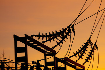 electrical substation at sunset.
