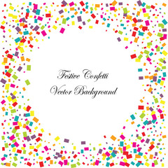 Festive colorful rectangle confetti background. Square frame vector texture for holidays, postcards, posters, websites, carnivals, birthday and children's parties. Cover mock-up.