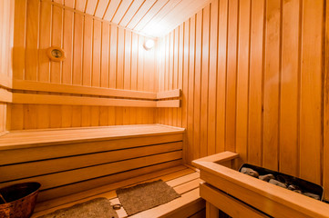 Fototapeta na wymiar Russia, Moscow- August 05, 2019: interior room bathhouse, sauna