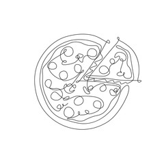 One line drawing pizza vector